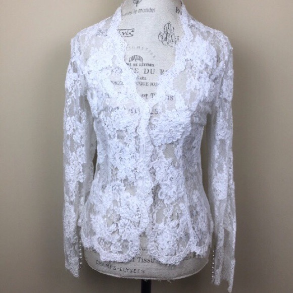 unknown Other - White Lace Wedding Jacket Cover 10 with Pearls